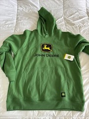 New JOHN DEERE Hoodie Size Large Big Logo Green Yellow Workwear Sweatshirt