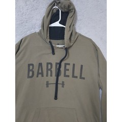 Barbell Hoodie Mens Medium Olive Green Hoodie Gym Workout Sweatshirt Drawstring