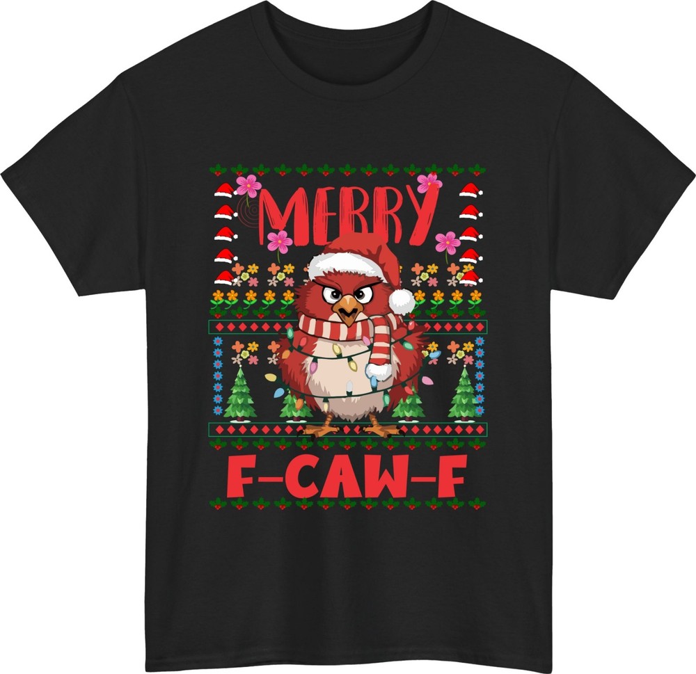 Merry F-Caw-F Christmas Owl T-Shirt Angry Festive Jumper Xmas Hoodie Gift Top