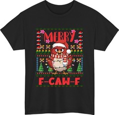 Merry F-Caw-F Christmas Owl T-Shirt Angry Festive Jumper Xmas Hoodie Gift Top