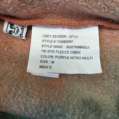 OBEY Sustainable Tie Dye Fleece Crew Sweatshirt Men’s Medium Purple Nitro Multi