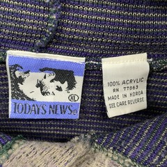 Vintage Todays News Hoodie Mens XL Purple Green Striped Acrylic Fleece 90s