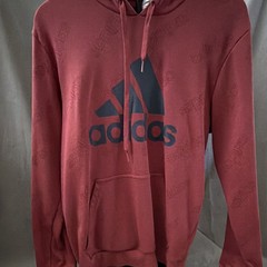 Adidas Men’s M Burgundy All Over Logo Print Pullover Hoodie Red Maroon