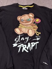 BKYS Mens Stay Trapt Teddy Bear Graphic Sweatshirt Black Large Cotton Crew Neck