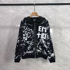 Mixed Emotion – Printed Lettering Print Zippered Hooded Sweatshirt