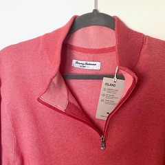 Tommy Bahama Coolside IslandZone Half Zip Sweater XL Coral Moisture Wicking