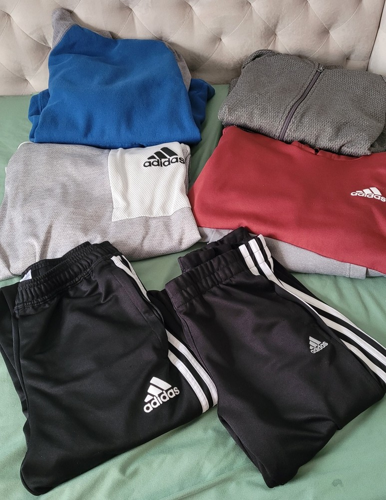 Lot of 2 Adidas Hoodie and 2 athletic pants 1 Champion Youth sizes