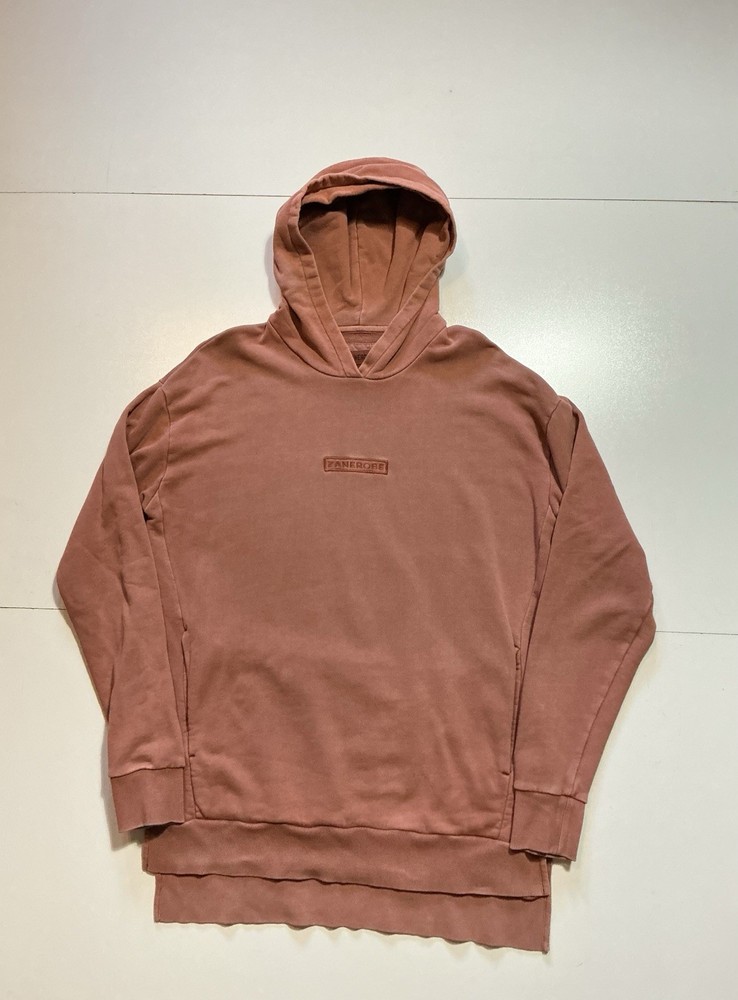 Zanerobe Embroidered Box Logo Coral Pink Salmon Terry Fleece Pullover Hoodie SM