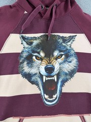 Triple Five Soul Hoodie Men XL Maroon Beige Striped Wolf Print Hooded Sweatshirt