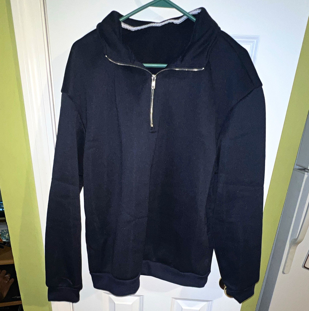 Men’s Black Solid 1/4 Zip Pullover Sweatshirt Long Sleeve Regular M