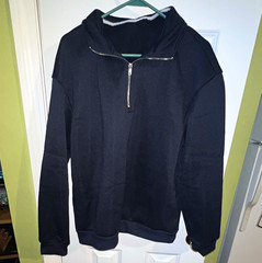 Men’s Black Solid 1/4 Zip Pullover Sweatshirt Long Sleeve Regular M