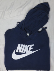 NIKE MENS M NAVY BLUE HOODIE SWOOSH FLEECE PULLOVER LS COTTON POLYESTER