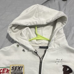 forgot Men’s S Beige Full Zip Hooded Hoodie w/ Pockets Embroidered Graphic