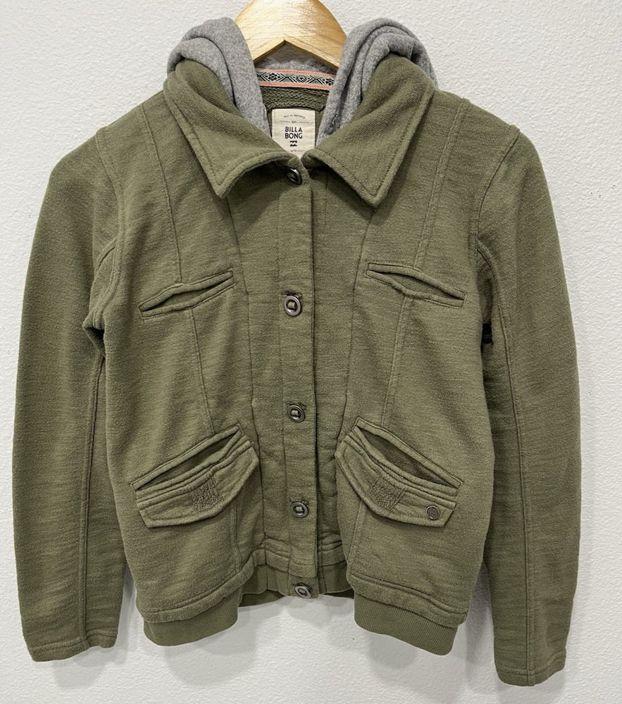 Billabong Green/Gray Hooded Full Zip Button Front Hoodie Men’s Regular S/P