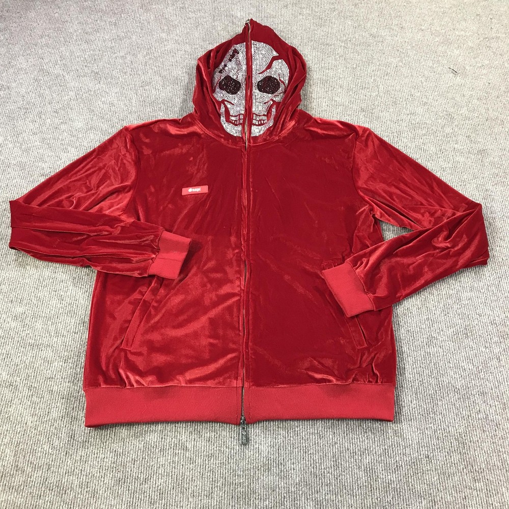 Guapi Hoodie Mens XL Red Velvet Skull Rhinestone Full Zip Limited Edition Jacket