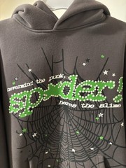 Sp5der Men’s Gray Spiderweb Graphic Rhinestone Fleece Pullover Hoodie M
