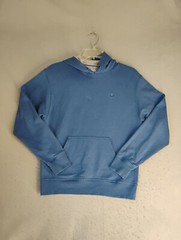 Champion Mens Sweatshirt Medium Blue Hooded Long Sleeve Knit Logo Pullover