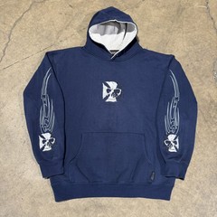 Y2K Sapphire Lounge Embroidered Hoodie XL Blue Mens Grunge Skull Cross Skater