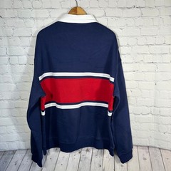Herberton Mens XL Rugby Sweatshirt Navy Blue Red White Stripe Fleece Pullover