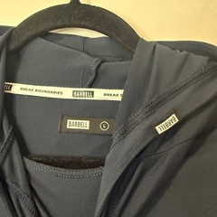 Barbell Mens Stealth Hoodie Large Navy Blue Zipper Pockets Athletic Pullover