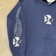 Y2K Sapphire Lounge Embroidered Hoodie XL Blue Mens Grunge Skull Cross Skater