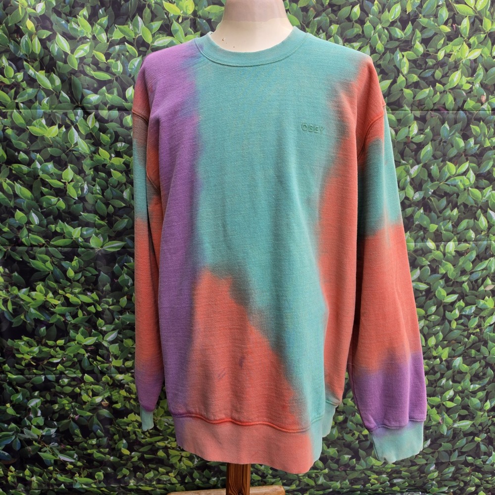 OBEY Sustainable Tie Dye Fleece Crew Sweatshirt Men’s Medium Purple Nitro Multi