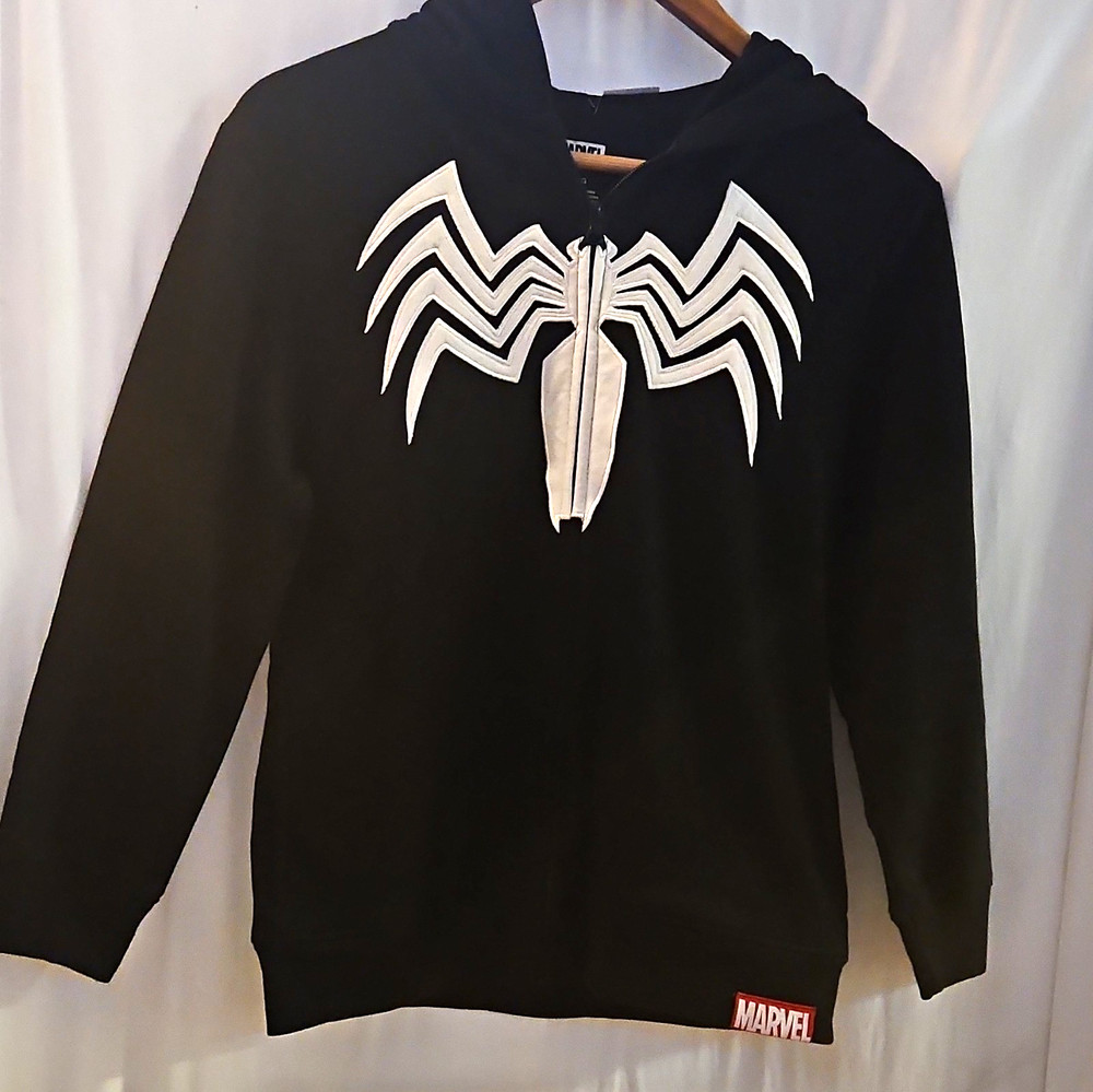 Marvel Venom Black Full Zip Hooded Hoodie L Teens Graphic Print White Logo