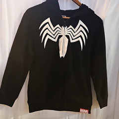 Marvel Venom Black Full Zip Hooded Hoodie L Teens Graphic Print White Logo