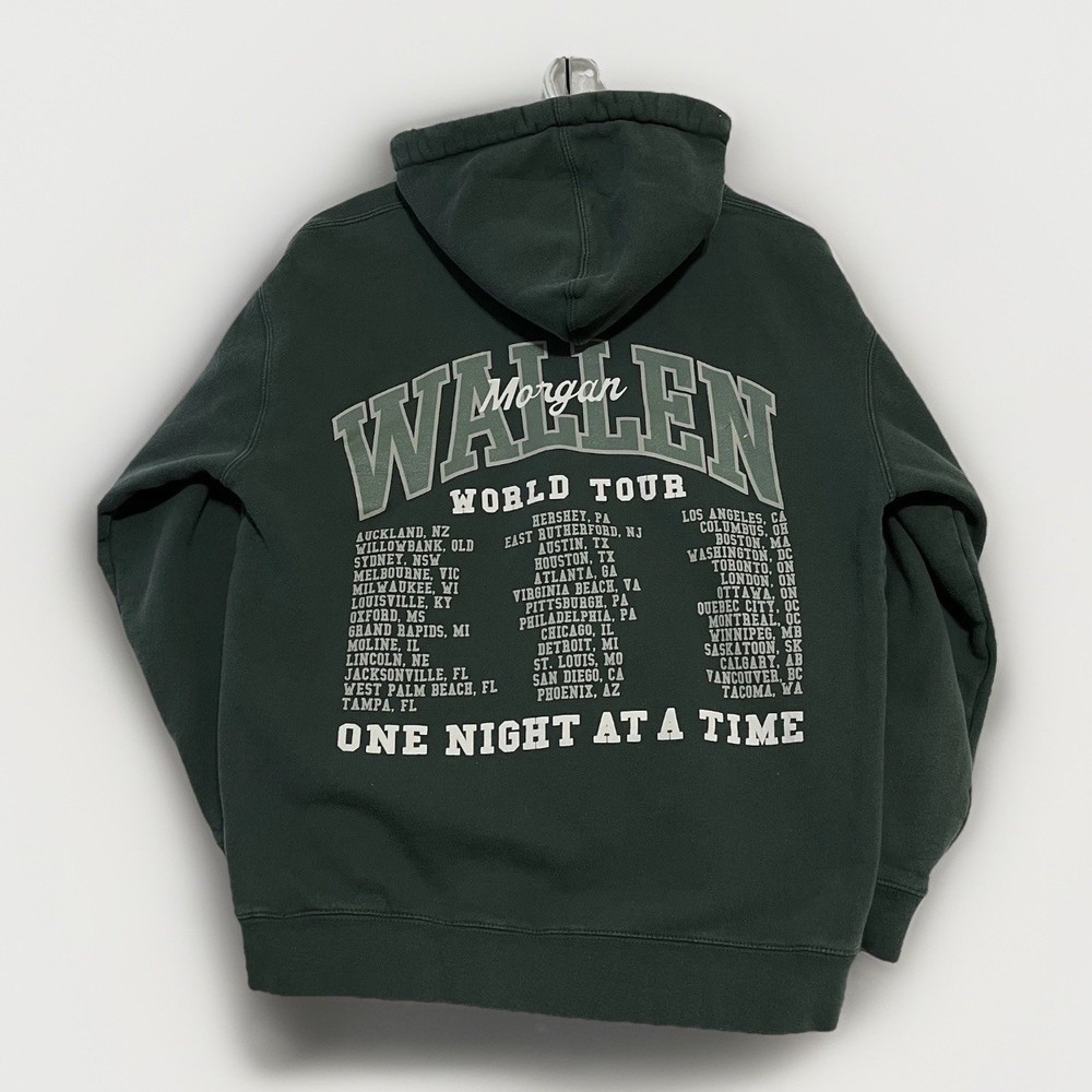 Morgan Wallen Concert Sweatshirt Hoodie Sz Medium Green One Night At A Time Tour
