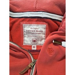 Fat Face Mens Full Zip Hoodie Coral Red Waffle Lined Hood Sweatshirt Medium