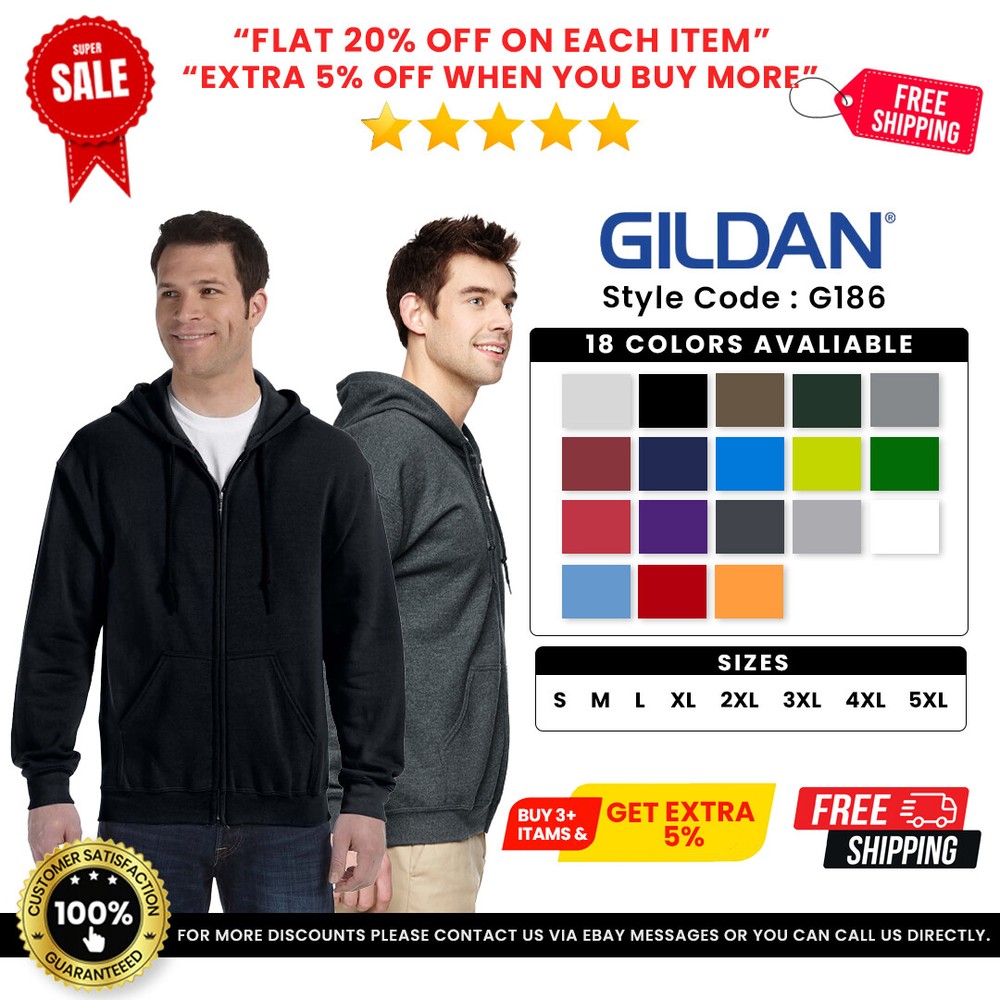 Gildan G186 Mens Cotton/Polyester Heavy Blend Full Zip Hooded Sweatshirt
