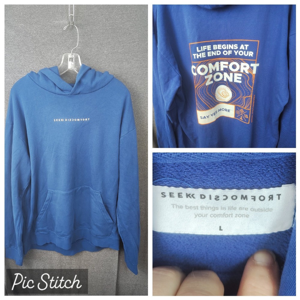 Seek Discomfort Yes Theory Lightning Bolt Classic Blue Pullover Hoodie Mens L