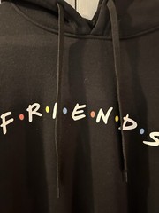 Friends Hoodie Size L Solid Black White Stripes TV Show 90s Comedy Logo