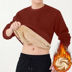 Mens Thick Warm Lambswool Fleece Sweater Round Neck Pullover for Casual Holiday