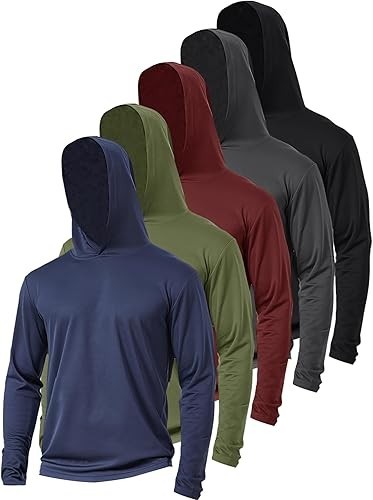 5 Pack Men’S Lightweight Pullover Hooded Tees – Long Sleeve Sweatshirts for Gym,