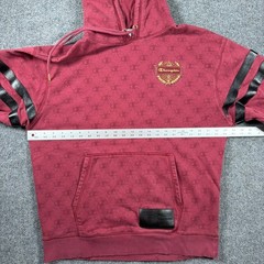 Champion Hoodie Mens Large Maroon Monogram Classic Fleece Leather Stripe