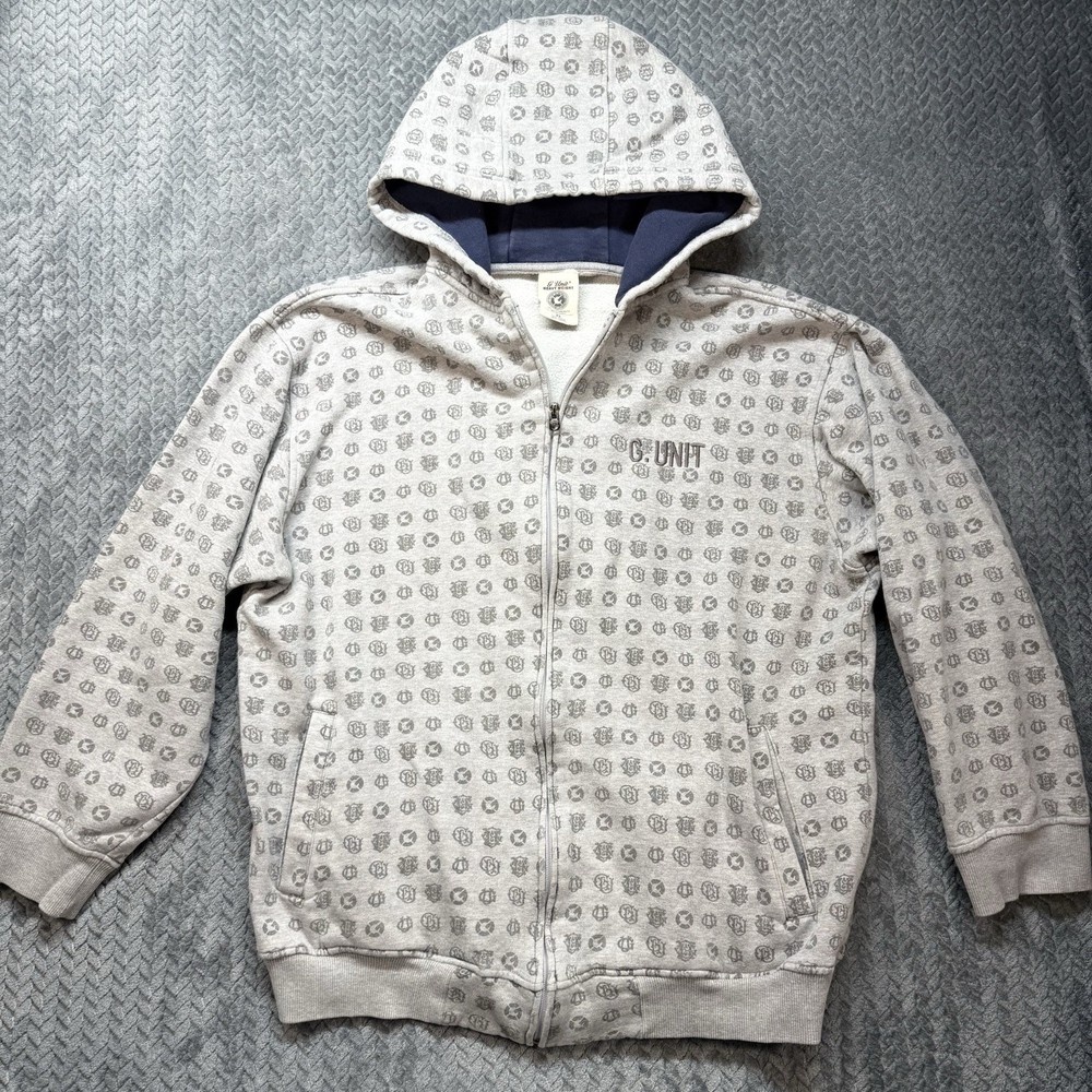 Vintage Y2K G-Unit Heavy Weight Hoodie Men’s XL Gray Full Zip AOP 50 Cent