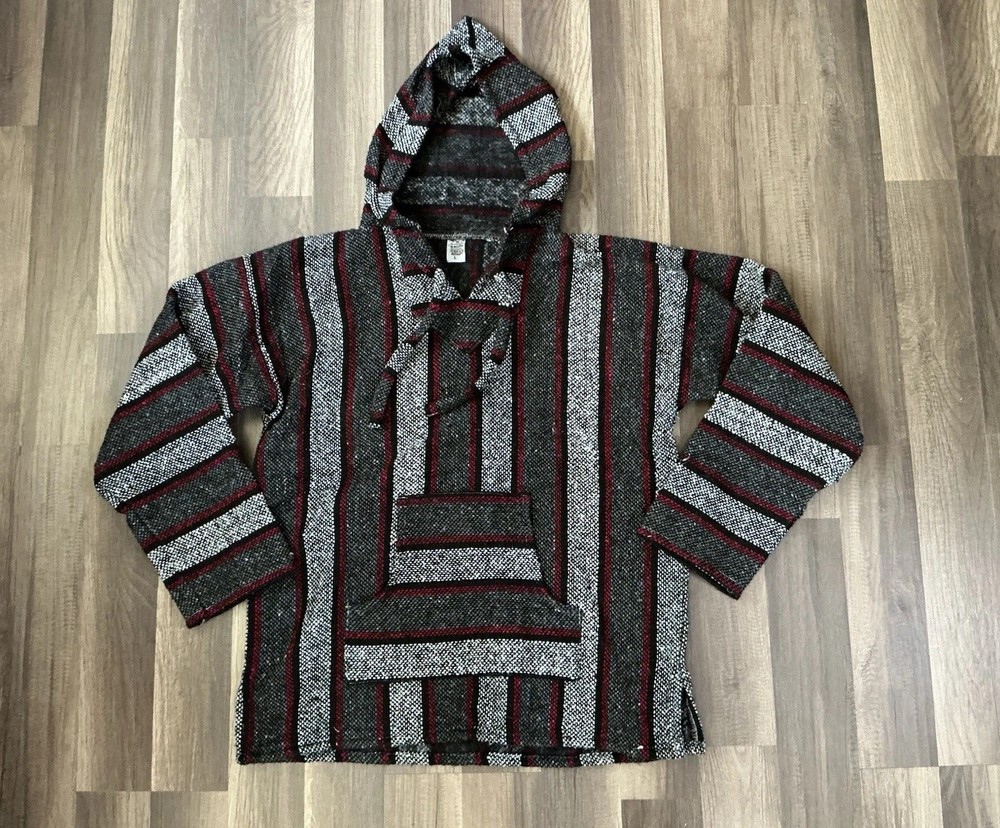 Artesanias Sanfe Mexican Drug Rug Hoodie Poncho Striped Surf Gorpcore Festival L