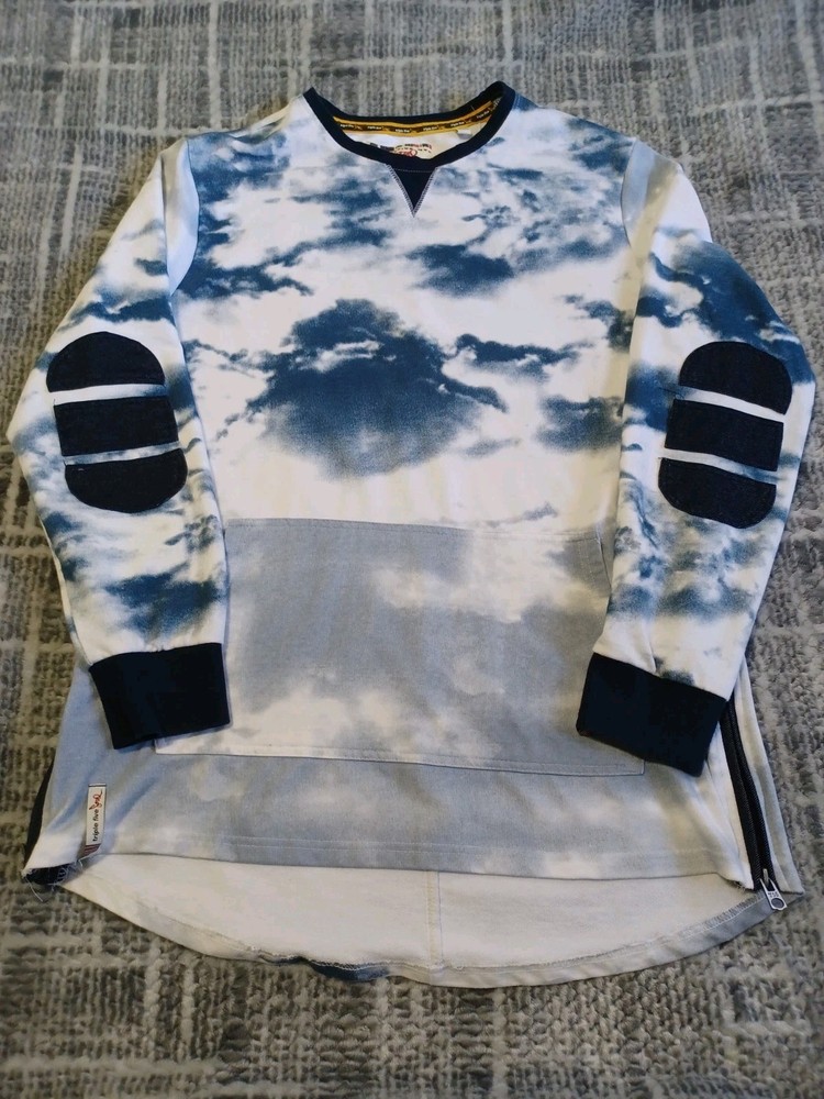 Vintage Triple Five Soul NYC Distressed Blotched Sweatshirt Side Zipper XL READ