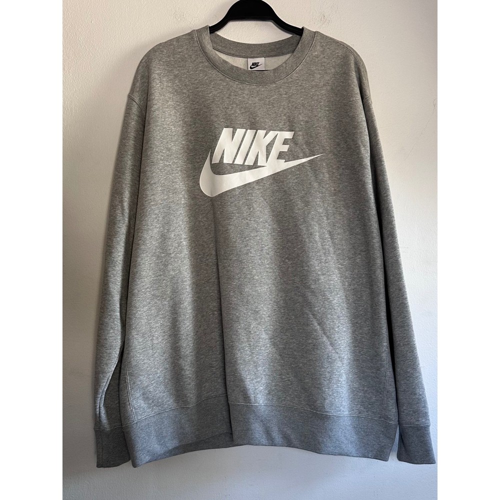Nike NWOT Mens XXL Club Fleece Crewneck Sweatshirt Gray White Futura Logo