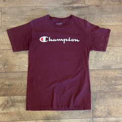 Champion Shirt Men’s Small Maroon Burgundy White Classic Script Logo Graphic Tee