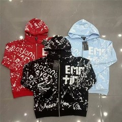 Mixed Emotion – Printed Lettering Print Zippered Hooded Sweatshirt