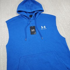 Under Armour Sleeveless Hoodie Men Medium Blue UA Icon Fleece Cotton Blend NEW