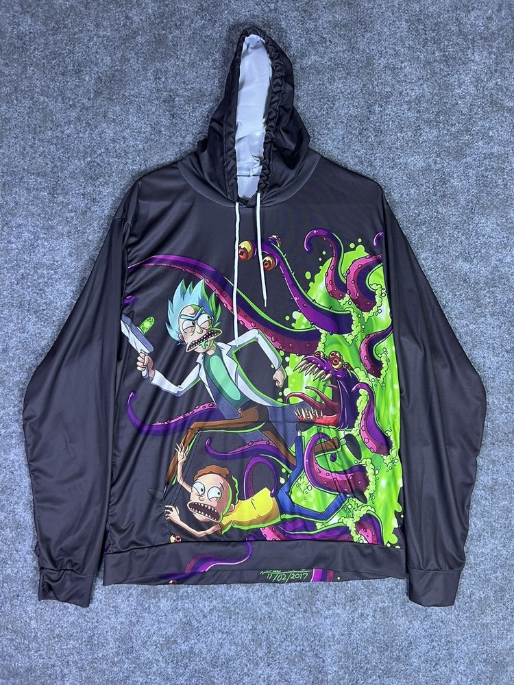 Rick & Morty Lightweight Hoodie Adult Size XL Purple Green Polyester Pullover