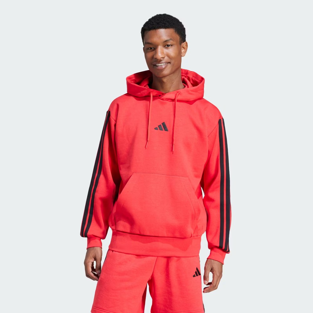adidas Essentials 3-Stripes Fleece Hoodie Red