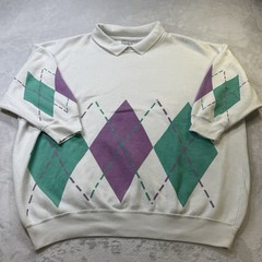 Vintage 80s Argyle Sweatshirt Venezia One Size Purple Green Geometric
