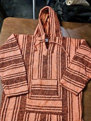 Baja Surfer Hoodie Pullover – Adult L – Woven Striped Mexican Poncho Rug Jacket
