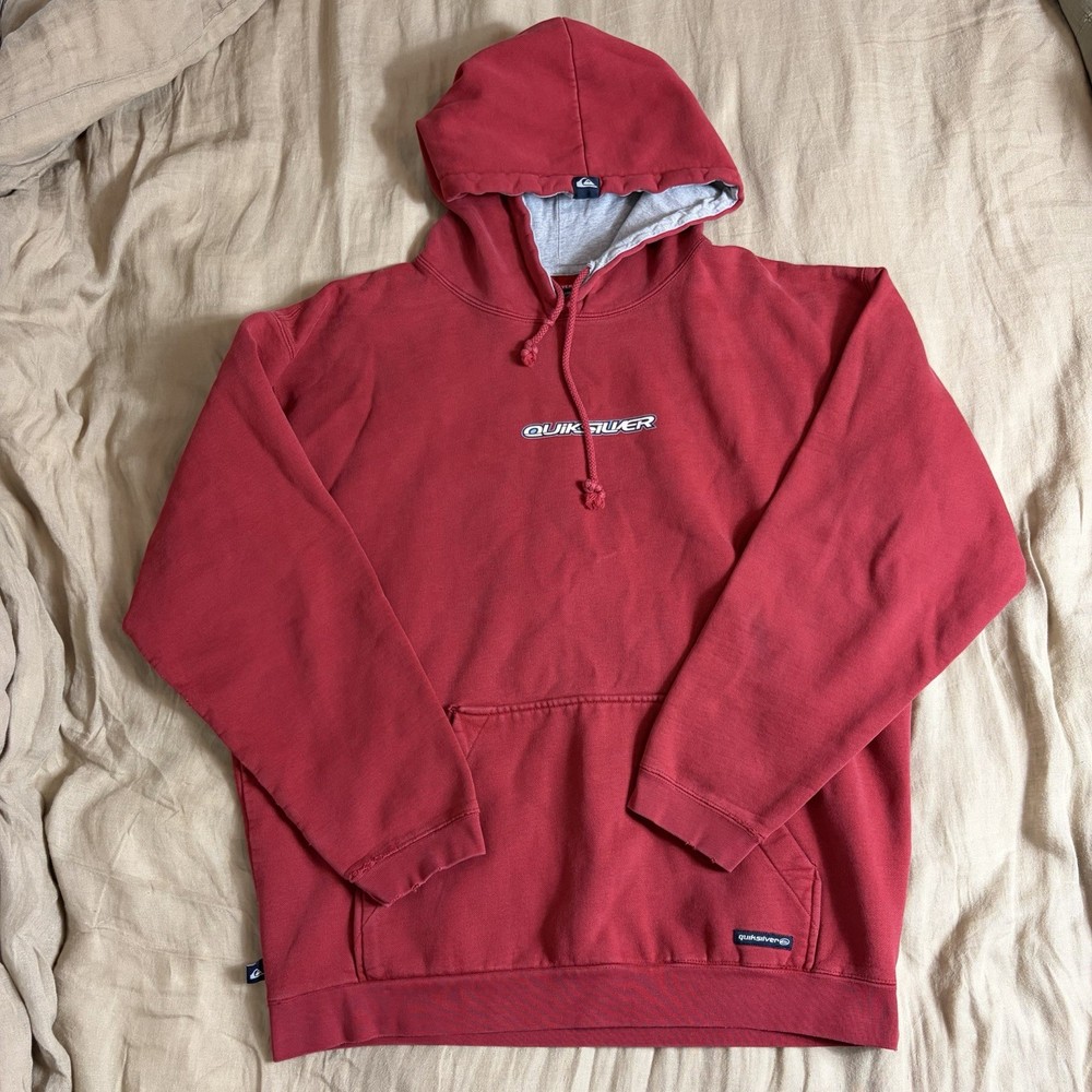 Vintage 90s Y2K Quiksilver Hoodie Design Surf Skate Red Thrashed Mens Medium