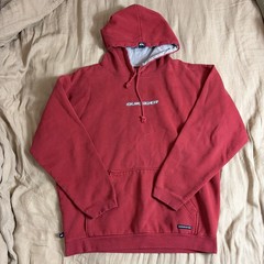 Vintage 90s Y2K Quiksilver Hoodie Design Surf Skate Red Thrashed Mens Medium
