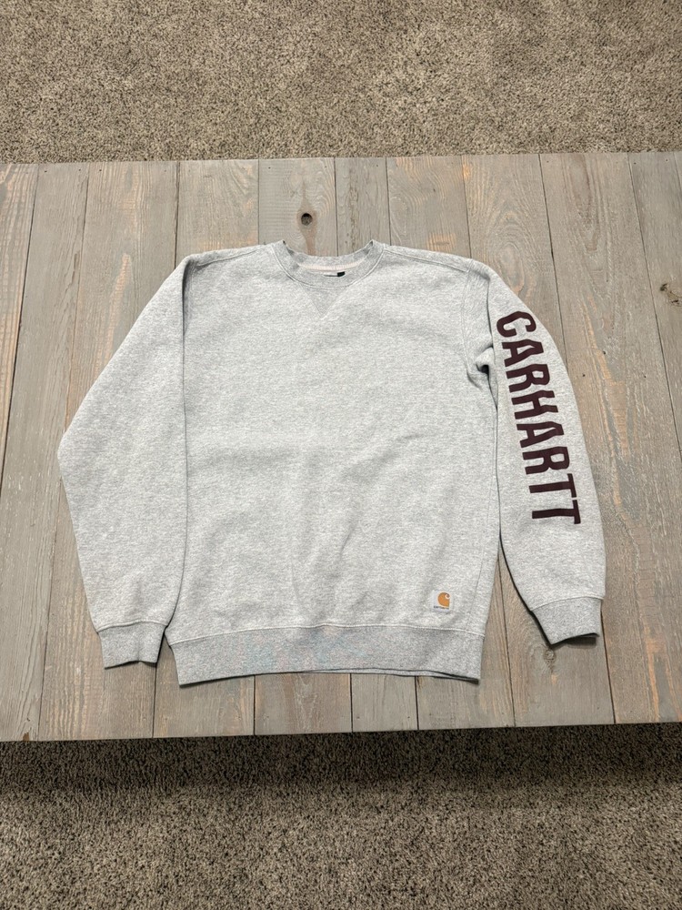 Carhartt crewneck sweatshirt Color Gray graphic block logo on the sleeve Size S